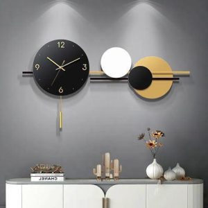 nexus black and golden circle metal wall clock | round timepiece